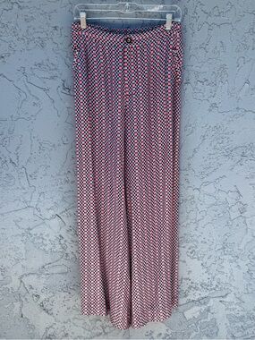 Anthropologie Maeve Retro Geometric Print Wide Leg Pants Pink Blue Brown 10